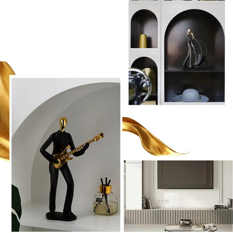 Abstract music band figure statues, resin dance sculpture crafts, suitable for TV cabinet wine cabinet study desktop decoration.