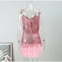 Sequins Tassel Feather Spaghetti Strap Dress