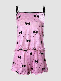 Sleepwear Woman Polka Dot Bowknot Print Cami Set