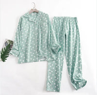Cotton Flannel Trouser Pajamas Suit for Home Wear Simple Printed Loose Autumn and Winter Long Sleeve Pant Pajamas Women Sets