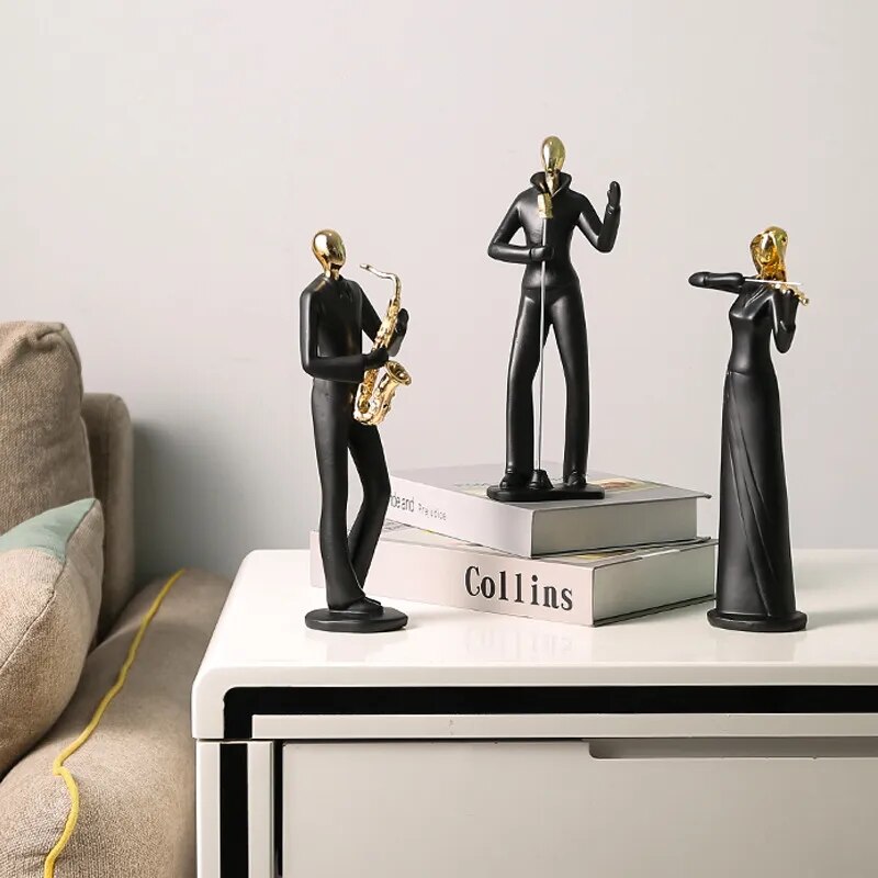 Abstract music band figure statues, resin dance sculpture crafts, suitable for TV cabinet wine cabinet study desktop decoration.