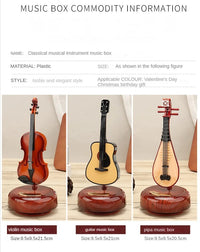 Rotating Music Box Guitar Violin Music Box Birthday Gift Girls Holiday Gift Living Room Creative Ornament Small Sculpture