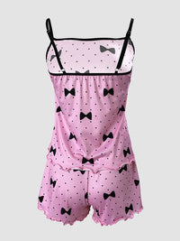 Sleepwear Woman Polka Dot Bowknot Print Cami Set