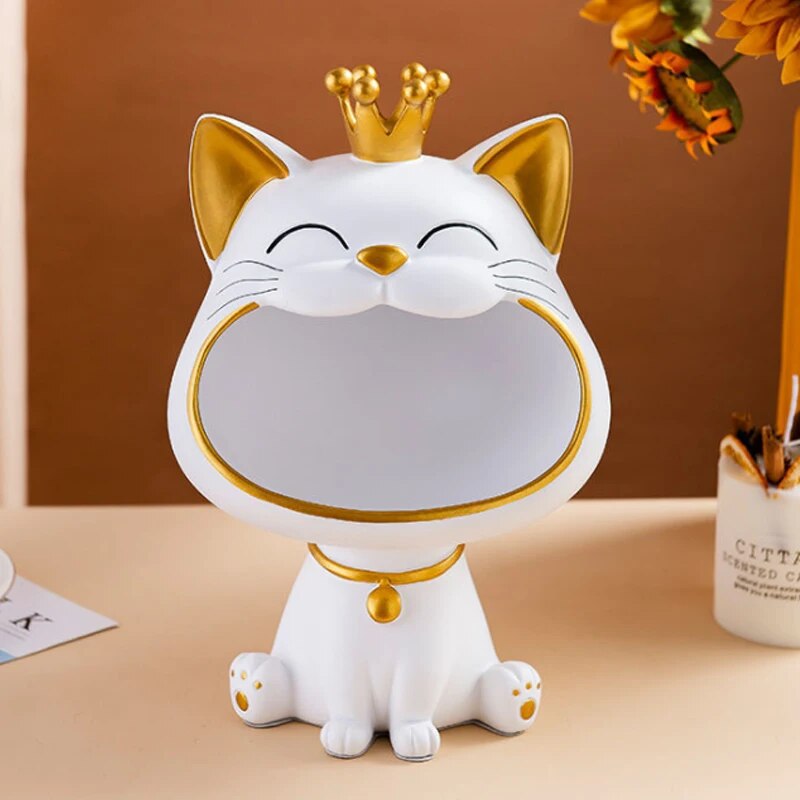 2023 Sculpture Lucky Cat Statue Table Decoration Miniature Figurine Sundries Storage Box Modern Living Room Desk Home Decor