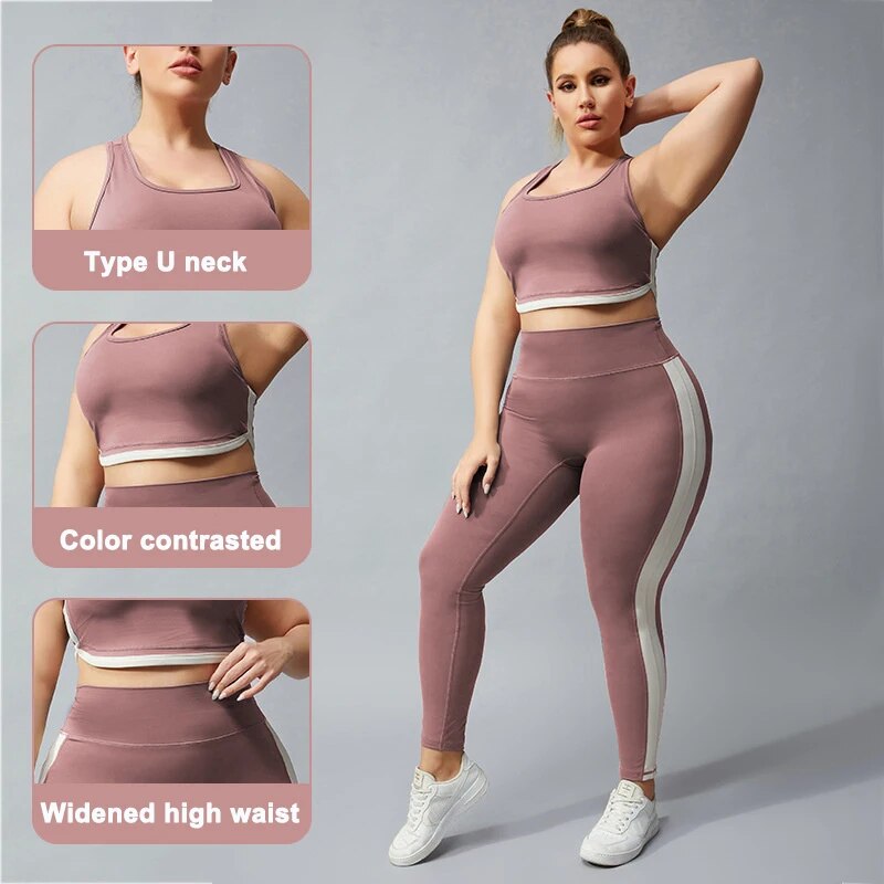 Women Yoga Set Plus Size Workout Oufit Curvy Girl Sports Bra Gym Leggings Elastic 2 Piece Fitness Suit Big Size Lady Activewear