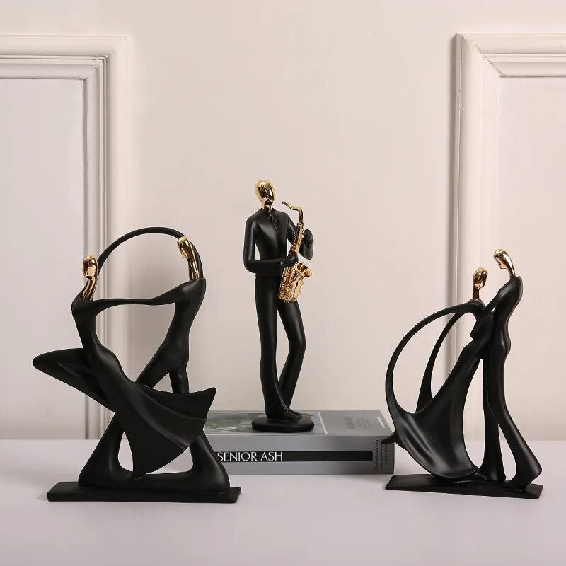 Abstract music band figure statues, resin dance sculpture crafts, suitable for TV cabinet wine cabinet study desktop decoration.