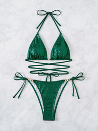 Criss Cross Bandage Woman Swimsuit Thong Bikini