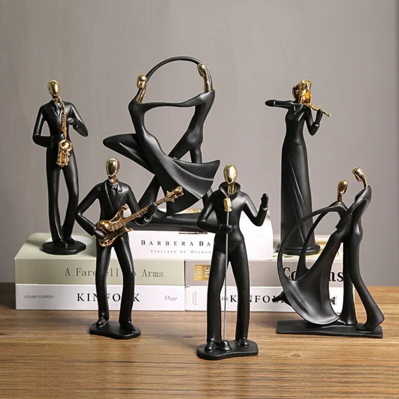 Abstract music band figure statues, resin dance sculpture crafts, suitable for TV cabinet wine cabinet study desktop decoration.