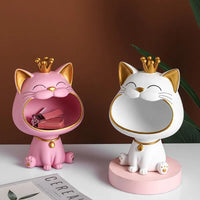 2023 Sculpture Lucky Cat Statue Table Decoration Miniature Figurine Sundries Storage Box Modern Living Room Desk Home Decor
