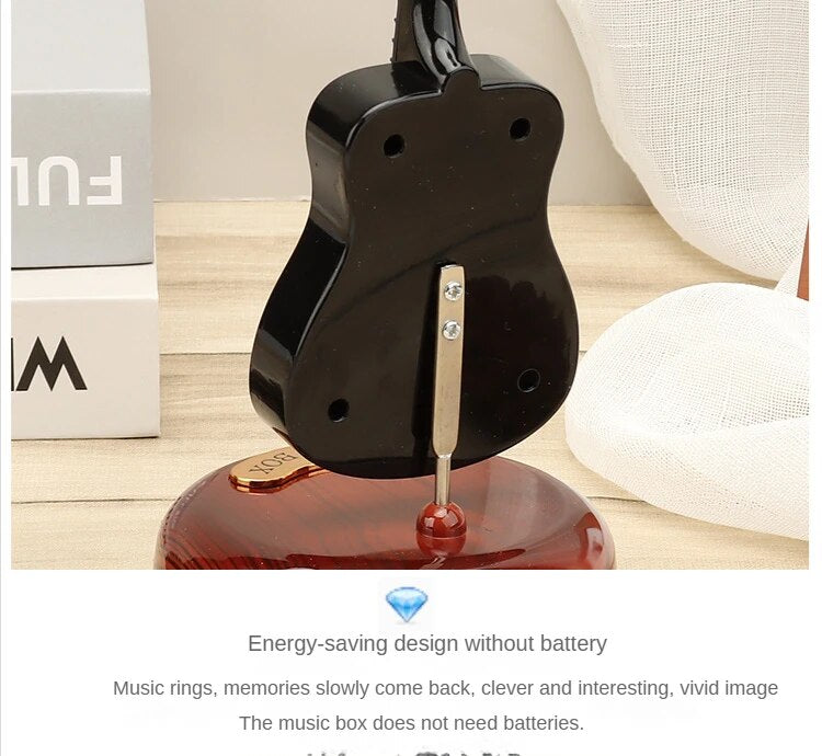 Rotating Music Box Guitar Violin Music Box Birthday Gift Girls Holiday Gift Living Room Creative Ornament Small Sculpture