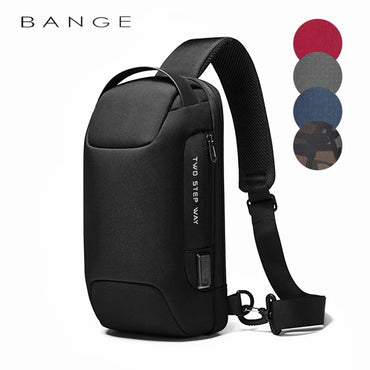BANGE Men's Waterproof USB Oxford Crossbody Bag Anti-theft Shoulder Sling Bag Multifunction Travel Messenger Chest Pack For Male