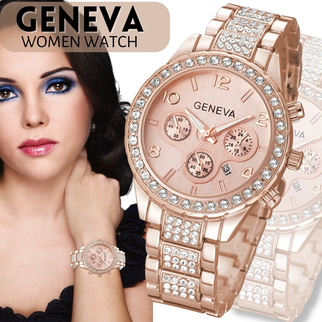 Luxury Classic Stainless Steel Crystal Quartz Round Wrist Watch for Women