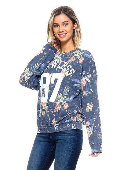French Terry Floral Print Sweatshirts