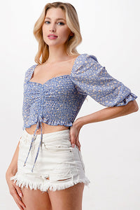 Crop Top With Puff Sleeves In Ditsy Floral Top