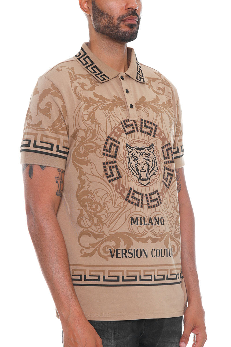 Italian Print Collared Polo Shirt