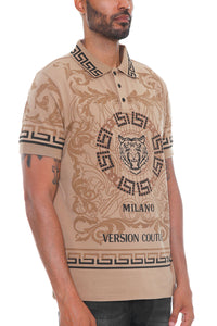 Italian Print Collared Polo Shirt