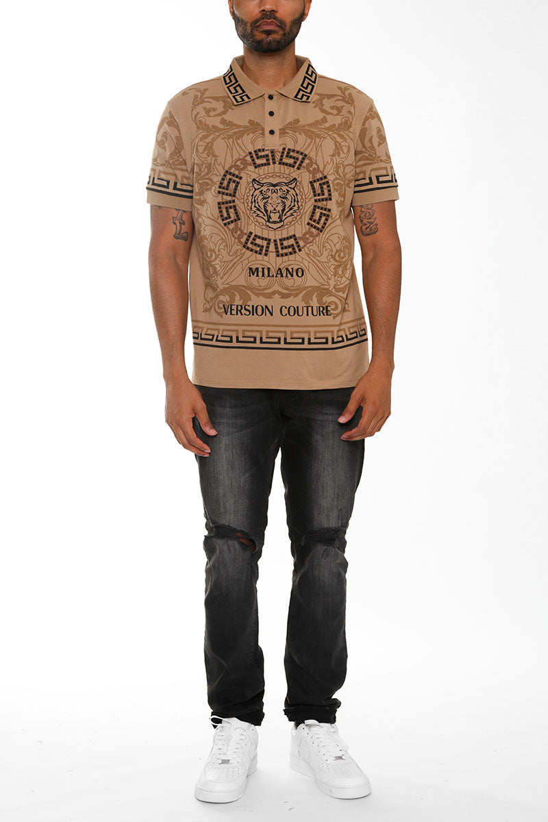 Italian Print Collared Polo Shirt