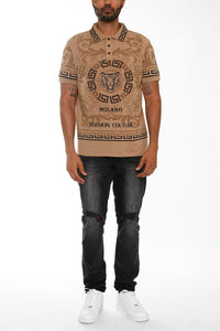 Italian Print Collared Polo Shirt
