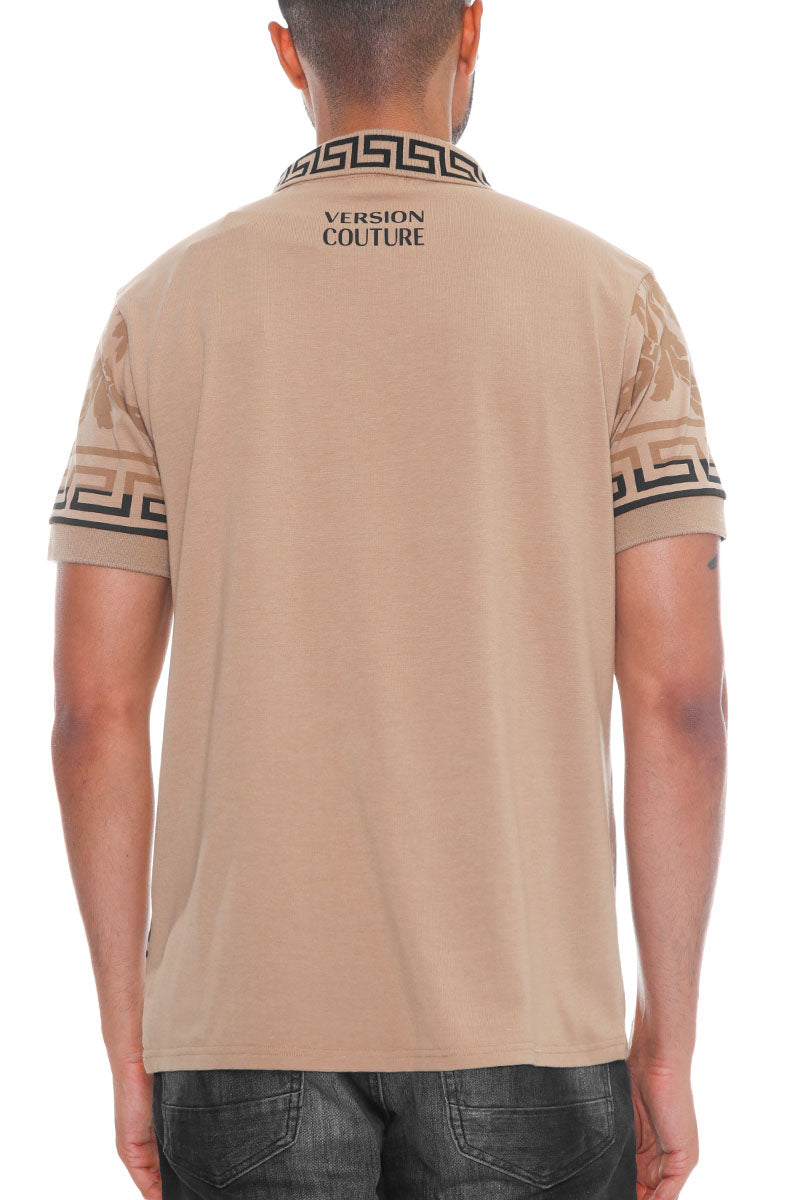 Italian Print Collared Polo Shirt