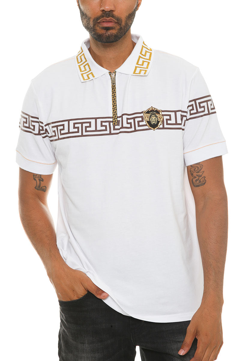 Italian Print Collared Polo Shirt
