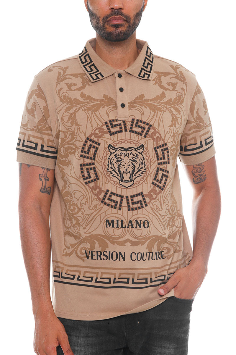 Italian Print Collared Polo Shirt