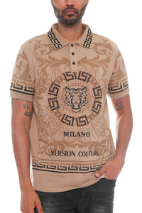 Italian Print Collared Polo Shirt