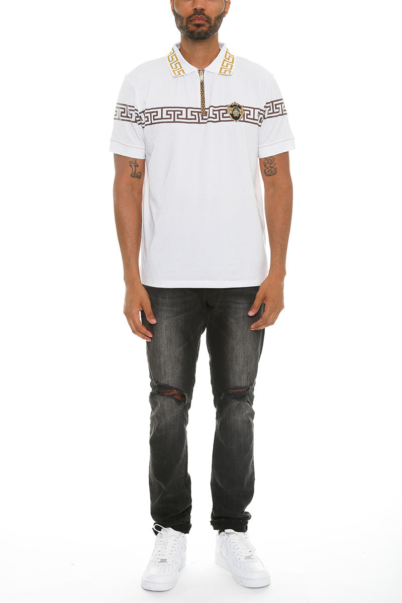 Italian Print Collared Polo Shirt