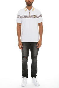 Italian Print Collared Polo Shirt