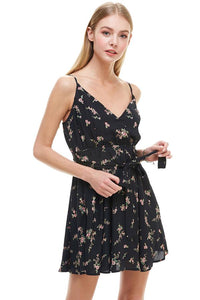 Mini short dress Floral Surplice Sash Skater Dress