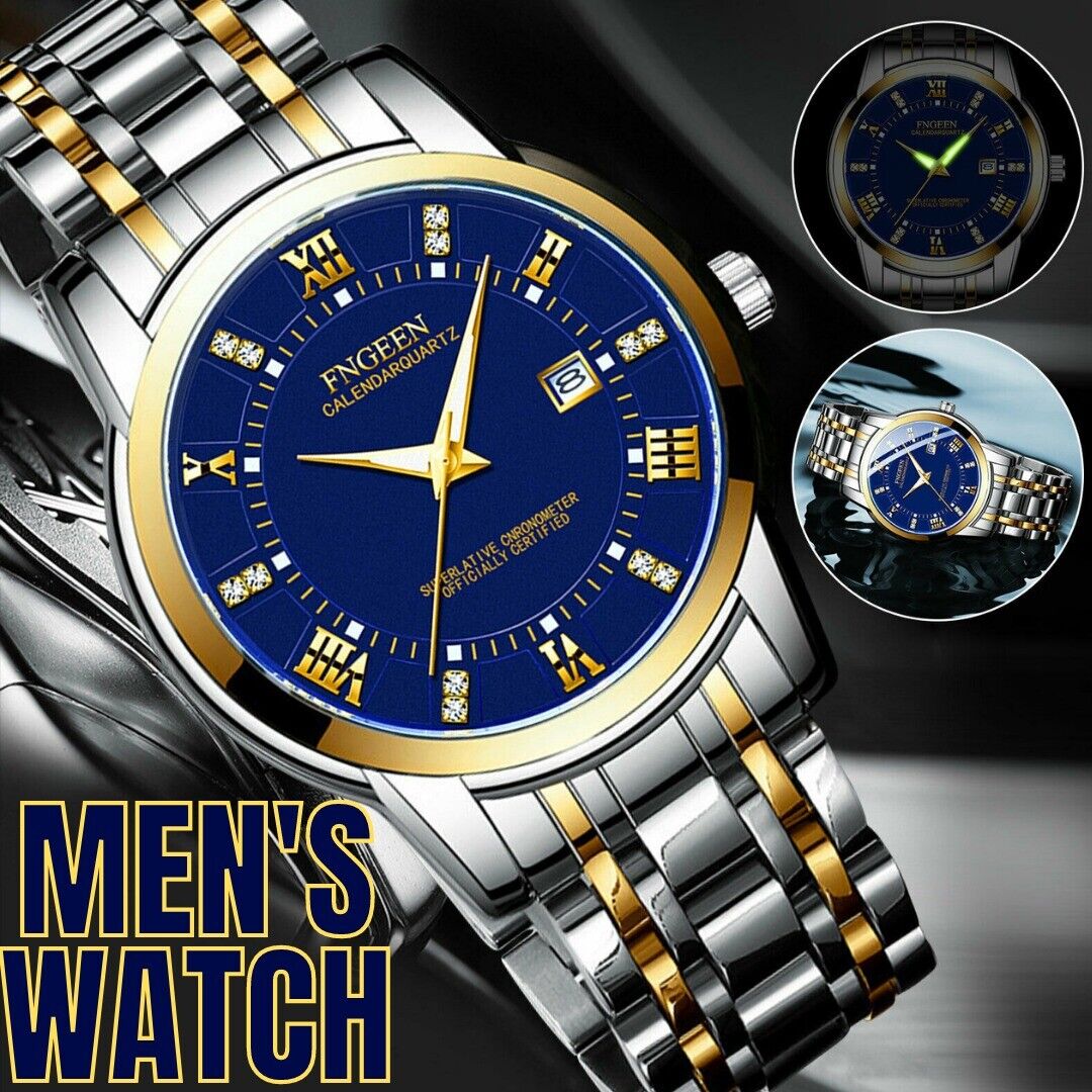 FNGeen Men's Watch Waterproof Classic  Stainless Steel Quartz Luminous
