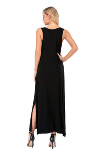 Calison Women's Sleeveless V-Neck Maxi Black Dress