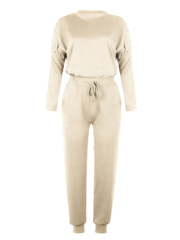 Women's Solid Color Sweatshirt & Sweatpants Set