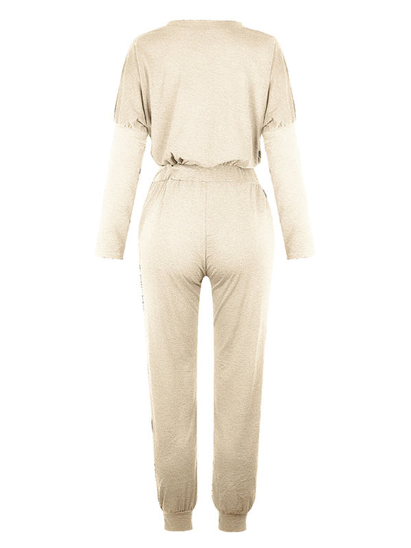Women's Solid Color Sweatshirt & Sweatpants Set