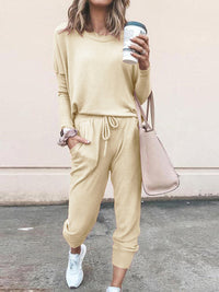 Women's Solid Color Sweatshirt & Sweatpants Set
