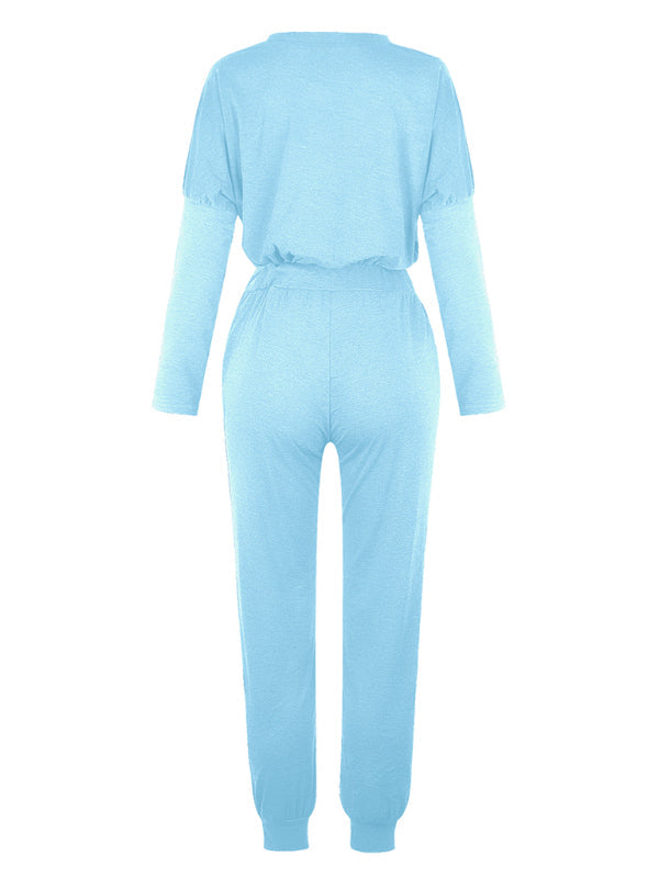 Women's Solid Color Sweatshirt & Sweatpants Set