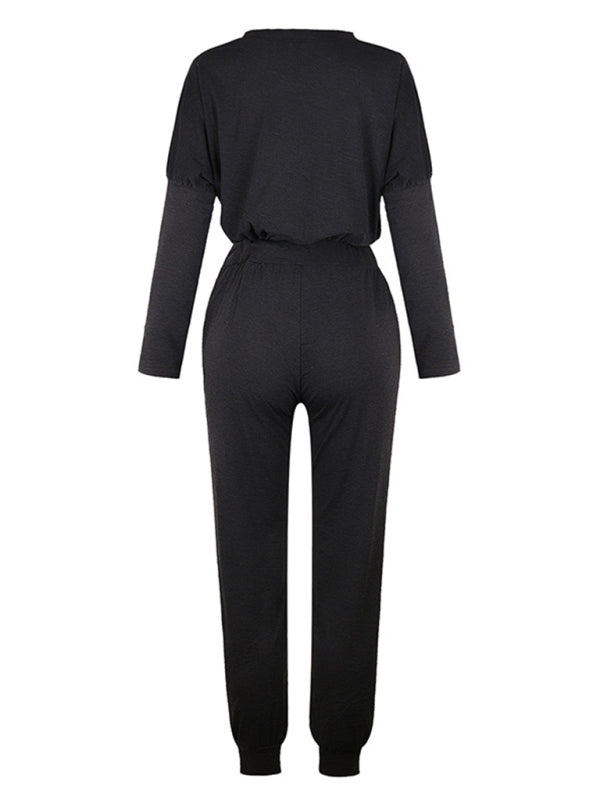 Women's Solid Color Sweatshirt & Sweatpants Set