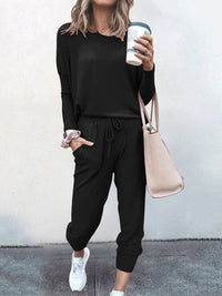 Women's Solid Color Sweatshirt & Sweatpants Set