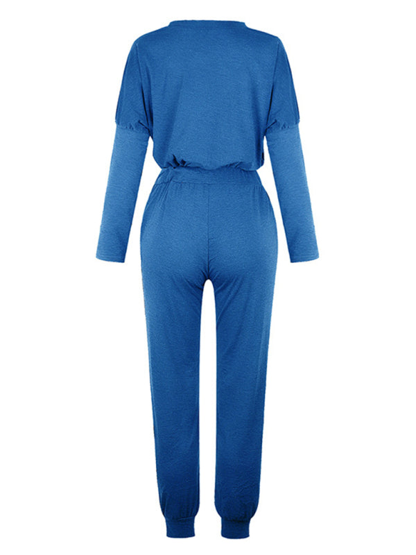 Women's Solid Color Sweatshirt & Sweatpants Set