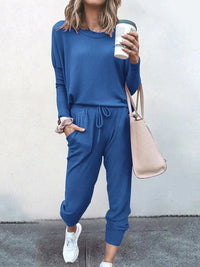 Women's Solid Color Sweatshirt & Sweatpants Set