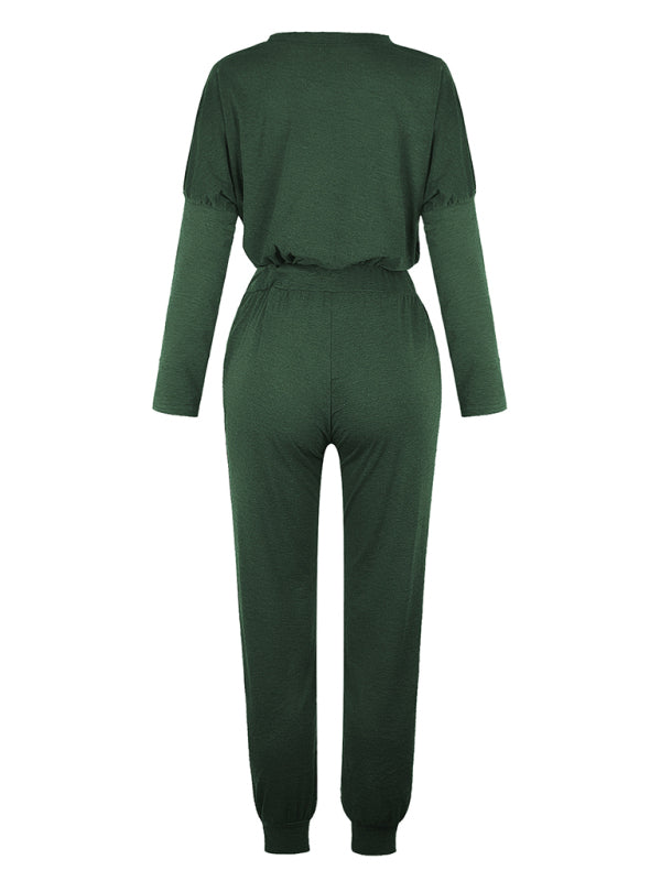 Women's Solid Color Sweatshirt & Sweatpants Set