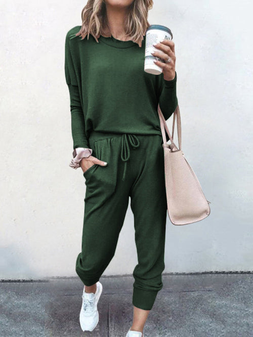 Women's Solid Color Sweatshirt & Sweatpants Set