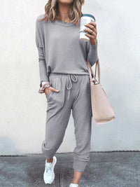 Women's Solid Color Sweatshirt & Sweatpants Set