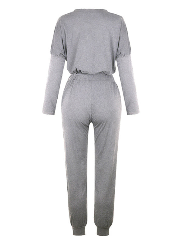 Women's Solid Color Sweatshirt & Sweatpants Set