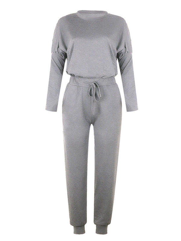 Women's Solid Color Sweatshirt & Sweatpants Set