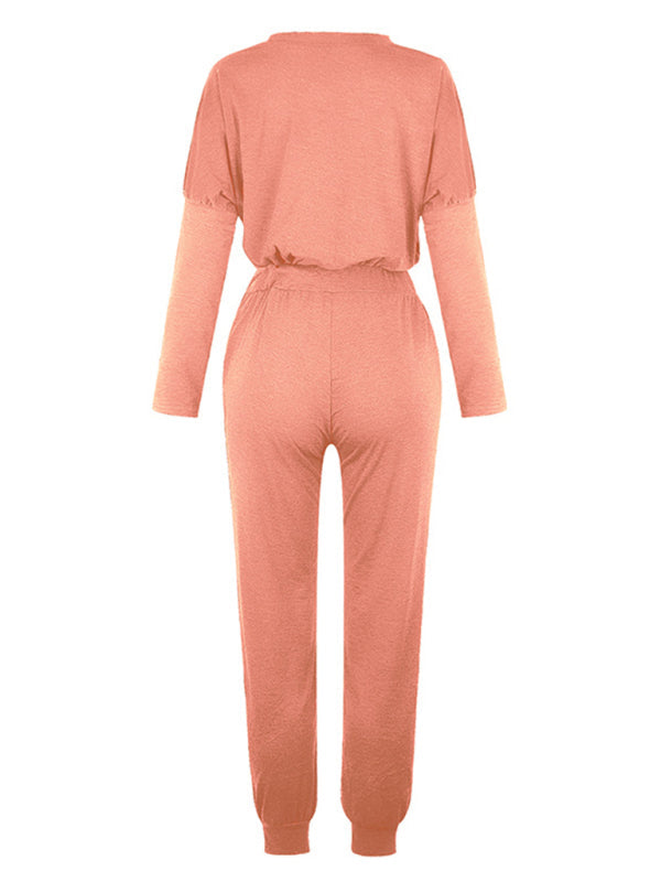 Women's Solid Color Sweatshirt & Sweatpants Set