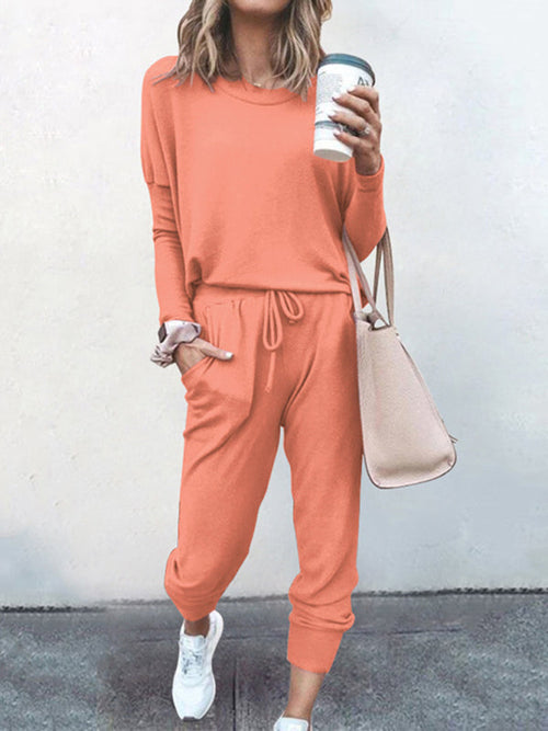Women's Solid Color Sweatshirt & Sweatpants Set