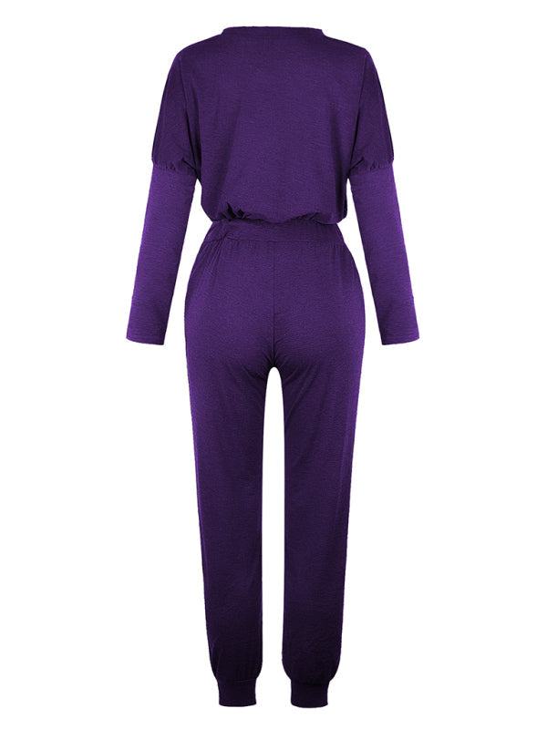Women's Solid Color Sweatshirt & Sweatpants Set