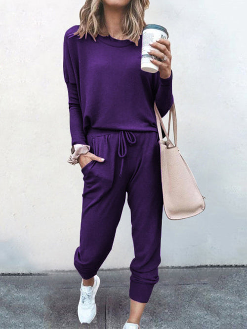 Women's Solid Color Sweatshirt & Sweatpants Set