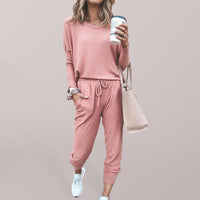 Women's Solid Color Sweatshirt & Sweatpants Set