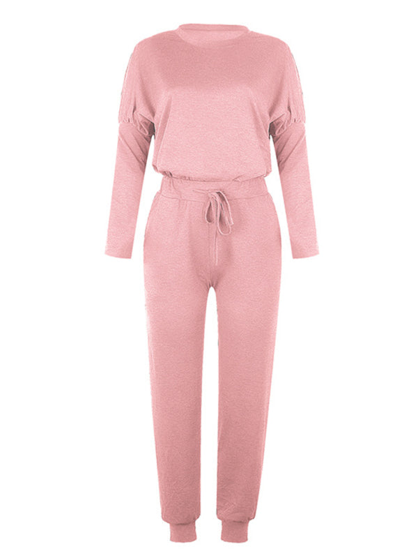 Women's Solid Color Sweatshirt & Sweatpants Set